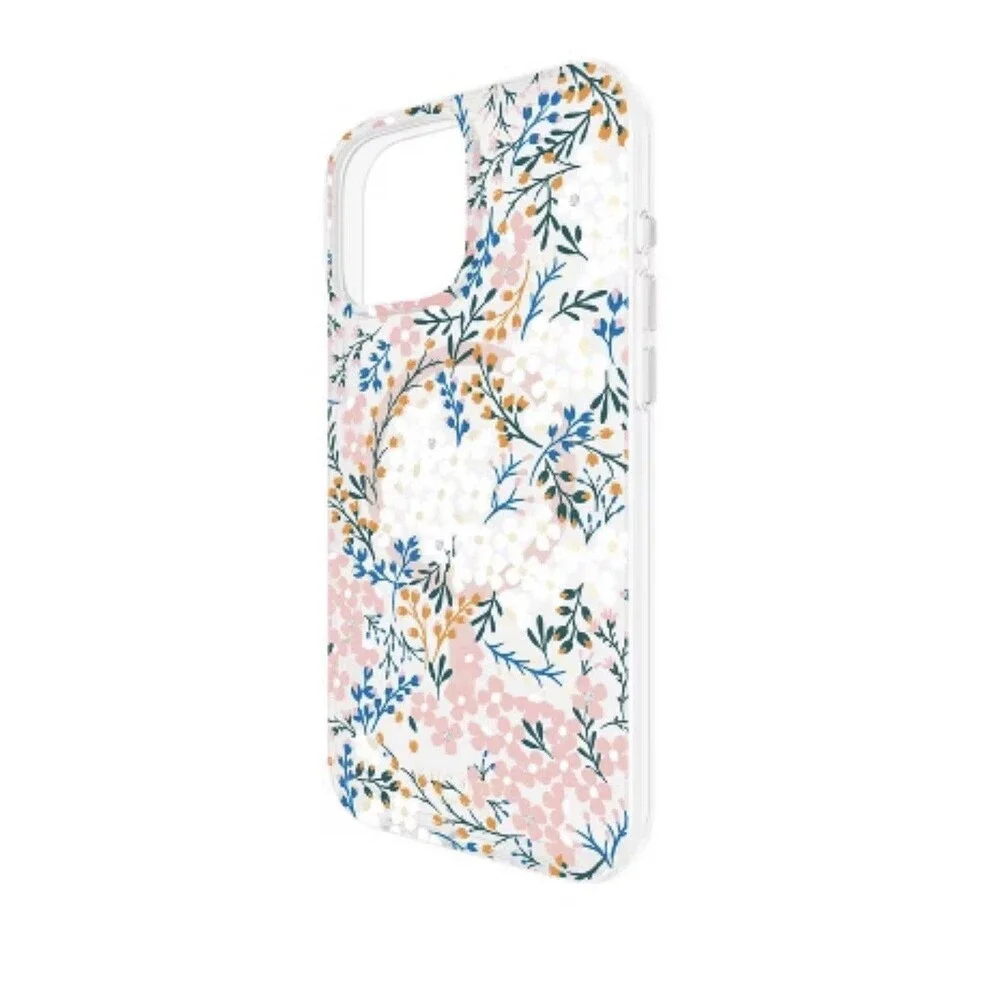 Floral Clear Phone Case with Pink & Blue Design